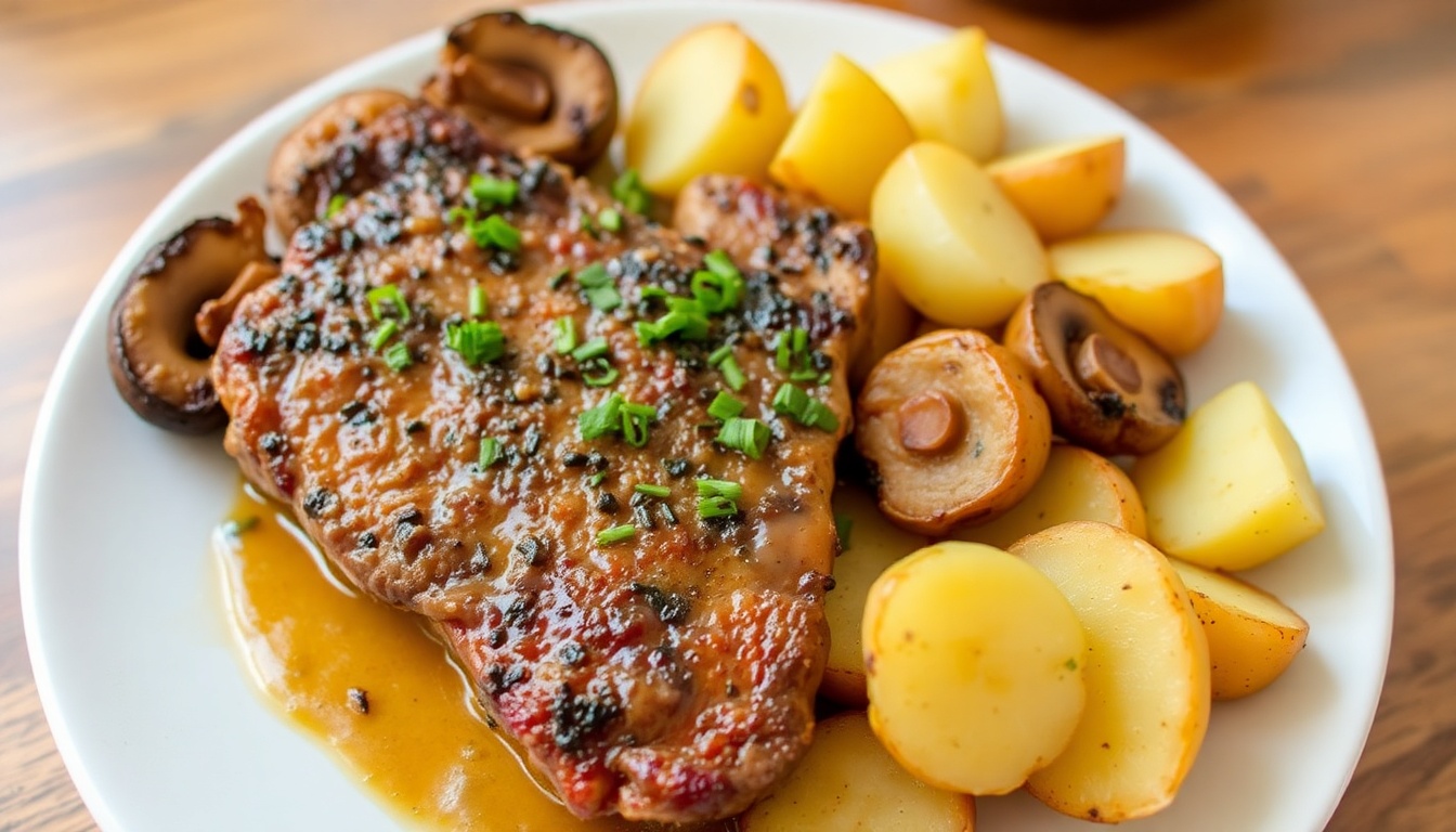 Air Fryer Steak, Potatoes, and Mushrooms