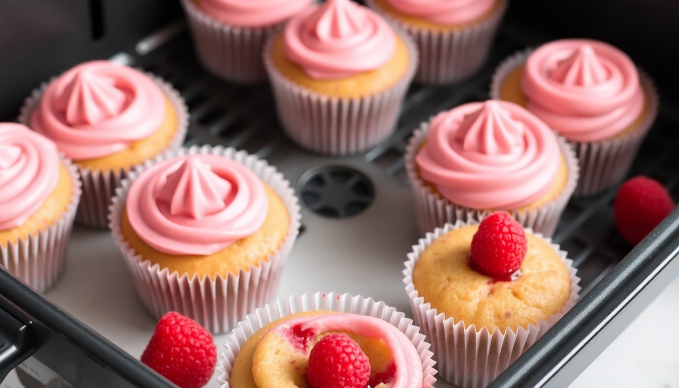 Air Fryer Raspberry Cupcakes